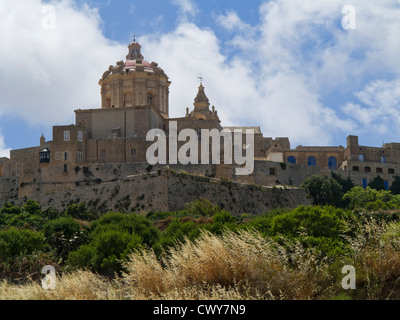 Vista di Mdina e Rabat, centrale di Malta, Mare Mediterraneo. Foto Stock