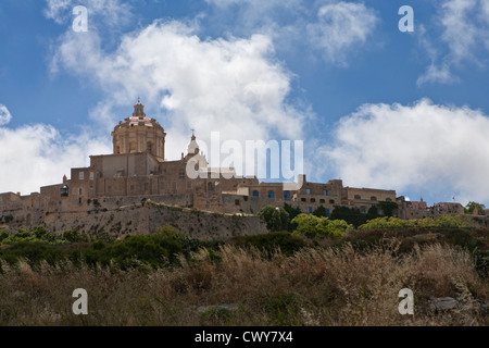 Vista di Mdina e Rabat, centrale di Malta, Mare Mediterraneo. Foto Stock