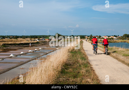 Escursioni in bicicletta dalle saline di Île-d'Olonne, Les Sables-d'Olonne, della Vandea, Pays de la Loire, Francia. Foto Stock