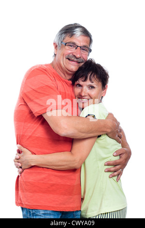 Ritratto di felice coppia di mezza età in amore, isolati su sfondo bianco. Foto Stock