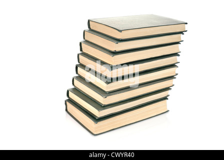 Libri antichi pila isolato su bianco Foto Stock