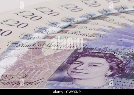 Una ventola di nuovo inutilizzato inglese di menta 20 pound note Foto Stock