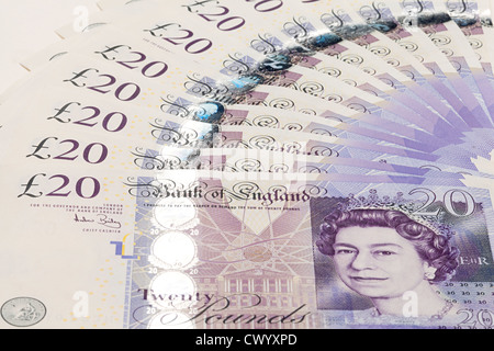 Una ventola di nuovo inutilizzato inglese di menta 20 pound note Foto Stock