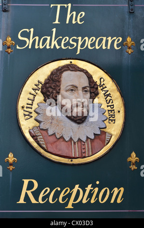 Il Shakespeare Hotel segno, Stratford-upon-Avon, Warwickshire, Regno Unito Foto Stock