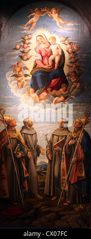 Madonna col Bambino in gloria del cielo con san Bonaventura, San Francesco di Assisi, San Antonio da Padova e San Luigi Foto Stock