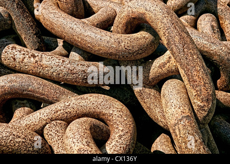 Close up pesante catena arrugginita Foto Stock