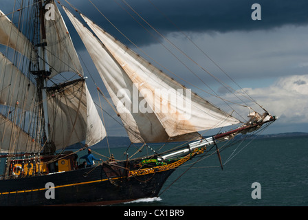 Tall Ship, la nave a vela e la Nave da carico, Brigadine Tres Hombres, due alberi e piazza goletta truccate Foto Stock