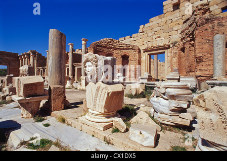 Rovine antiche del Forum di Leptis Magna in libia africa Foto Stock