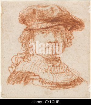 Rembrandt van Rijn (Olandese, 1606 - 1669 ), autoritratto, c. 1637, gesso rosso Foto Stock