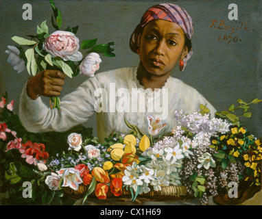 Frédéric Bazille, giovane donna con le peonie, francese, 1841 - 1870, 1870, olio su tela Foto Stock