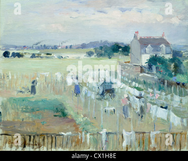 Berthe Morisot, appendere il bucato ad asciugare, francese, 1841 - 1895, 1875, olio su tela Foto Stock