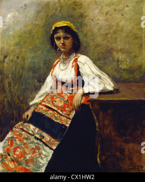 Jean-Baptiste-Camille Corot (francese, 1796 - 1875 ), ragazza italiana, c. 1872, olio su tela Foto Stock