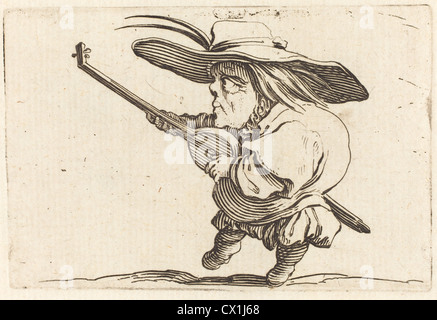 Jacques Callot (francese, 1592 - 1635 ), Il Liuto Player, c. 1622, di attacco e di incisione Foto Stock