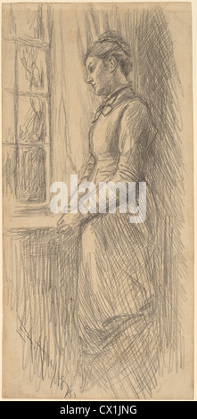 Edwin Austin Abbey, solitudine: Miss Vesta Rollinstall, americano, 1852 - 1911, 1878, grafite sulla panna carta intessuta Foto Stock