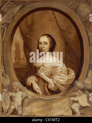 Cornelis Jonson van Ceulen (inglese, 1593 - 1661 ), Anna Maria van Schurman, 1657, olio su pannello Foto Stock