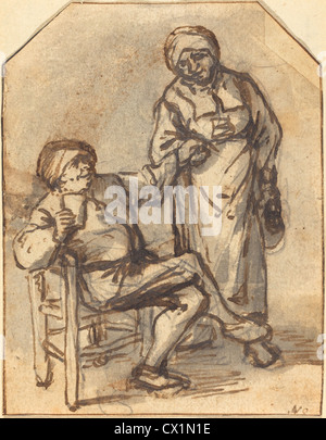Adriaen van Ostade (Olandese, 1610 - 1685 ), due contadini di bere, penna e inchiostro bruno con il grigio-marrone di lavaggio grafite su cui Foto Stock
