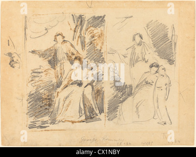 George Romney (British, 1734 - 1802 ), due studi per un ritratto di famiglia, la grafite con penna e inchiostro bruno su carta intessuta Foto Stock