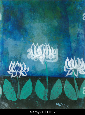 La pittura astratta fiori di loto sul blu. Foto Stock