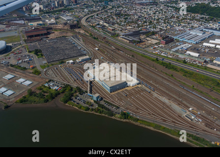 Panoramiche, antenne, del New Jersey, Newark, cantieri del treno, le tracce Foto Stock