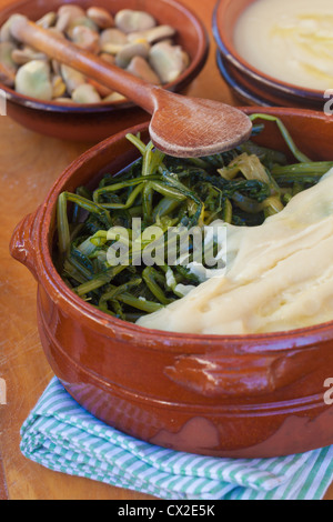 Le cicorie di Bruxelles e fave purea, tipiche da sud Italia Foto Stock