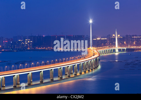 Hong Kong Shenzhen corridoio occidentale Bridge di notte Foto Stock