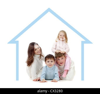 La famiglia felice in casa propria nozione Foto Stock