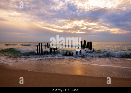 Groyne, Tramonto, Westerland, Sylt, Schleswig-Holstein, Germania Foto Stock