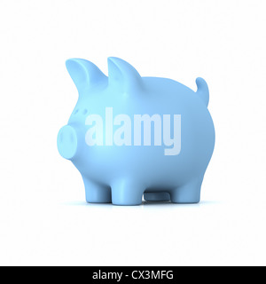 Blaues Sparschwein, Seitenansicht auf weissem Hintergrund - Blu salvadanaio Foto Stock