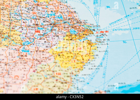 Cina mappa, concentrarsi su Shanghai Foto Stock