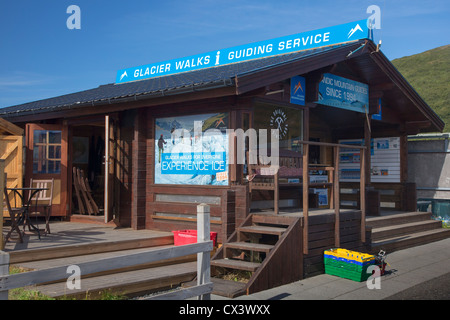 Il Ghiacciaio Vatnajökull a piedi Ufficio Booking a Skaftafell, Sud dell'Islanda Foto Stock