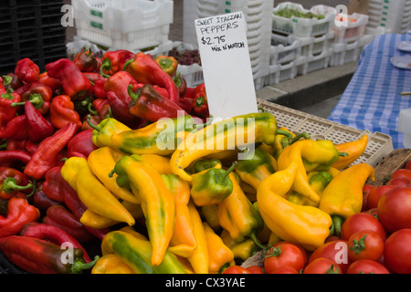 Dolci peperoni italiana per la vendita al Monterey Farmers Market Foto Stock