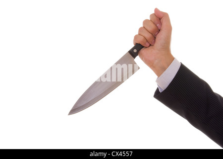 Dettaglio di una mano che tiene un coltello da cucina Foto Stock