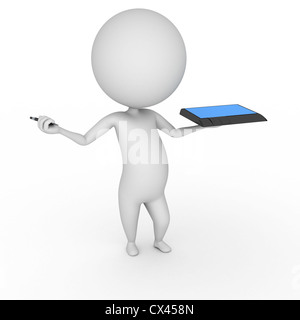 3d reso illustrazione di un piccolo ragazzo con un tablet pc Foto Stock