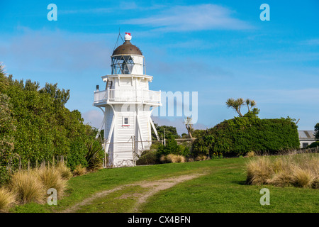 Weatherboard faro Katiki punto, Otago, Nuova Zelanda. Foto Stock