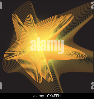 Abstract luminose sferiche stelle dorate su sfondo nero Foto Stock