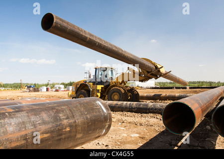 Costruzioni di Pipeline lavorare a nord di Fort McMurray nel cuore del canadese tar sands Foto Stock