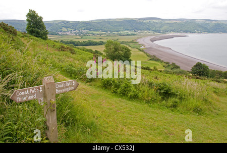 La vasta distesa di Porlock Bay sul Canale di Bristol costa del Somerset, guardando ad ovest Foto Stock