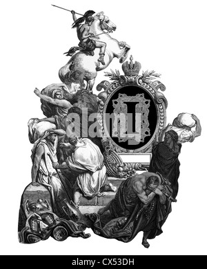 Lussuoso iniziali vittoriano lettera I, dopo una incisione da Gustav Dore, "Gesù, bandire i mercanti dal tempio". Foto Stock