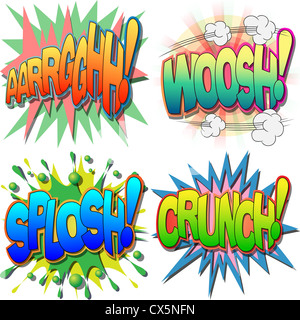 Una selezione di fumetto esclamazioni e azione parole, Argh, Woosha, Splosh, Crunch Foto Stock