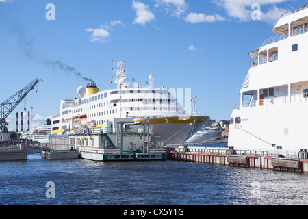 Navi da Crociera sulla San Pietroburgo inglese embankment galleggiante su circa agosto, 2012 a San Pietroburgo, Russia Foto Stock