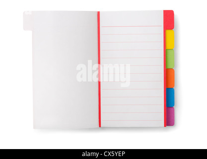 Aprire il notebook bianco isolato su bianco Foto Stock