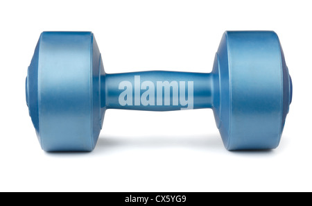 Unico colore blu dumbbell isolato su bianco Foto Stock