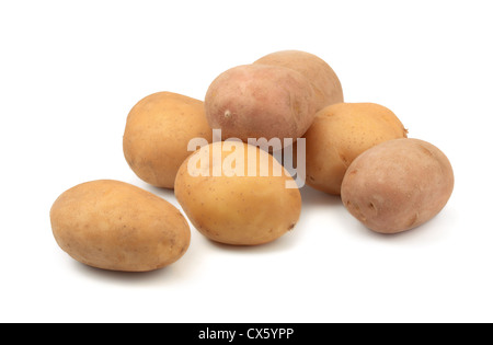 Alcune materie di patate isolato su bianco Foto Stock