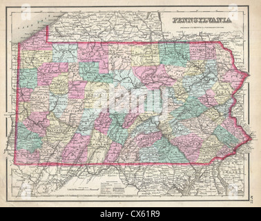 1857 Colton Mappa della Pennsylvania - Foto Stock