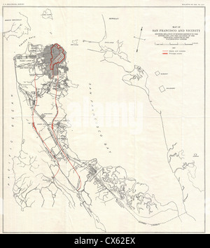 1907 Indagine geologica Mappa di San Francisco Peninsula dopo 1906 Terremoto - Foto Stock