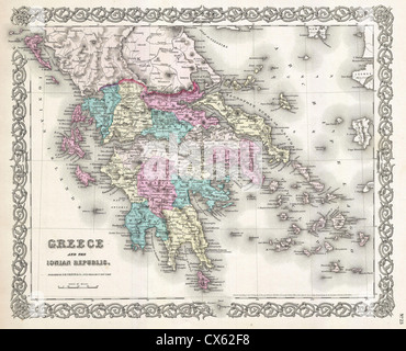 1855 Colton mappa della Grecia Foto Stock