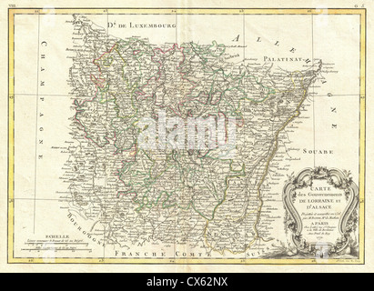 1771 Bonne mappa dell'Alsazia e della Lorena, Francia Foto Stock