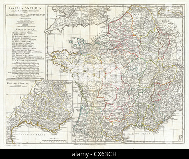 1794 Anville Mappa della Gallia (Gallia) o in Francia in epoca romana Foto Stock