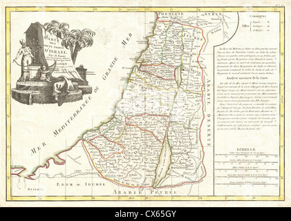 1770 Bonne Mappa di Israele che mostra le dodici tribù Foto Stock