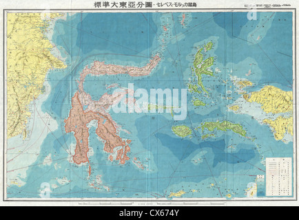 1943 II Guerra Mondiale giapponese mappa aeronautica di Celebes Foto Stock